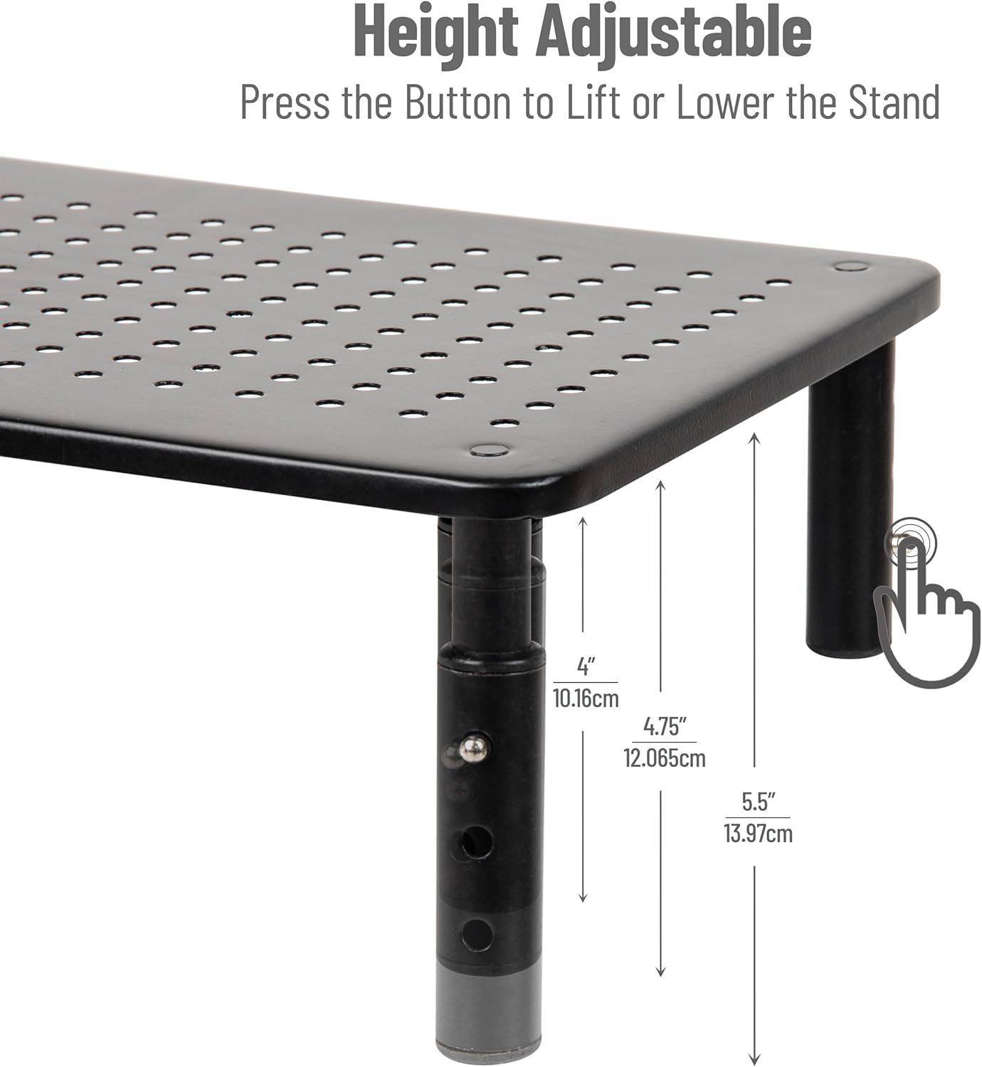MIND READER Monitor Stand, Height Adjustable, Ventilated Laptop Riser, Metal, 14.5" L x 9.25" W x 4-5.5" H