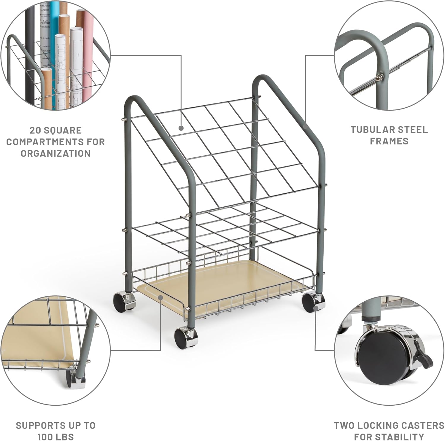 SAFCO Tubular Steel Wire Mobile Roll File Organizer