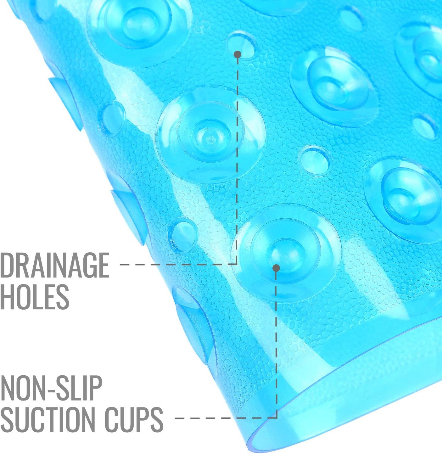 HealthSmart Bath Mat Extra Large No Slip Shower & Bathtub Mat with Suction Cups and Drain Holes for Anti-slip Grip