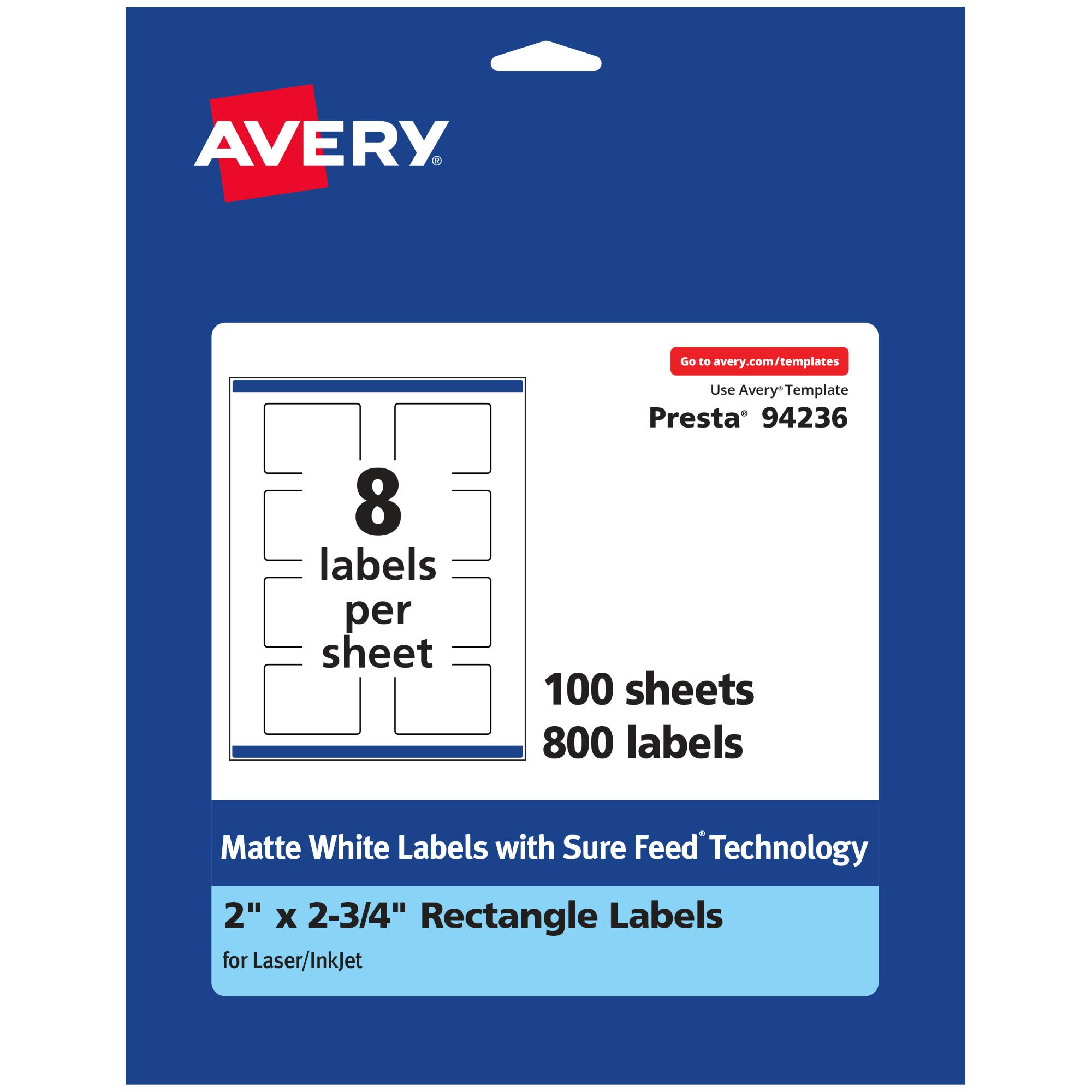 AVERY Matte White Rectangle Labels with Sure Feed Technology