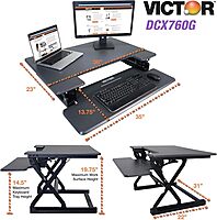 Victor DCX760G High Rise Collection Height Adjustable Standing Desk with Removable Keyboard Tray | Gray | 36” Wide Standing