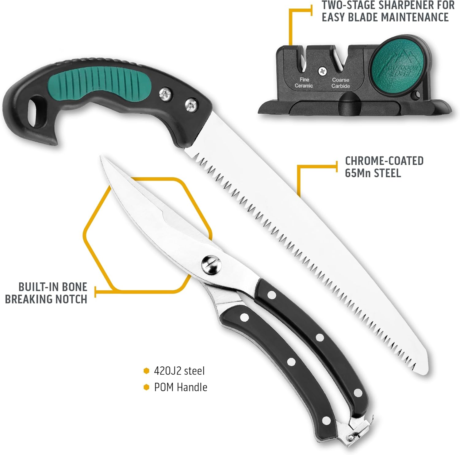 OUTDOOR EDGE Game-Pro 11-Piece Butcher Knife Set | Caping & Boning Knives, Deer Skinning Knife, Bone Saw, Game Shears