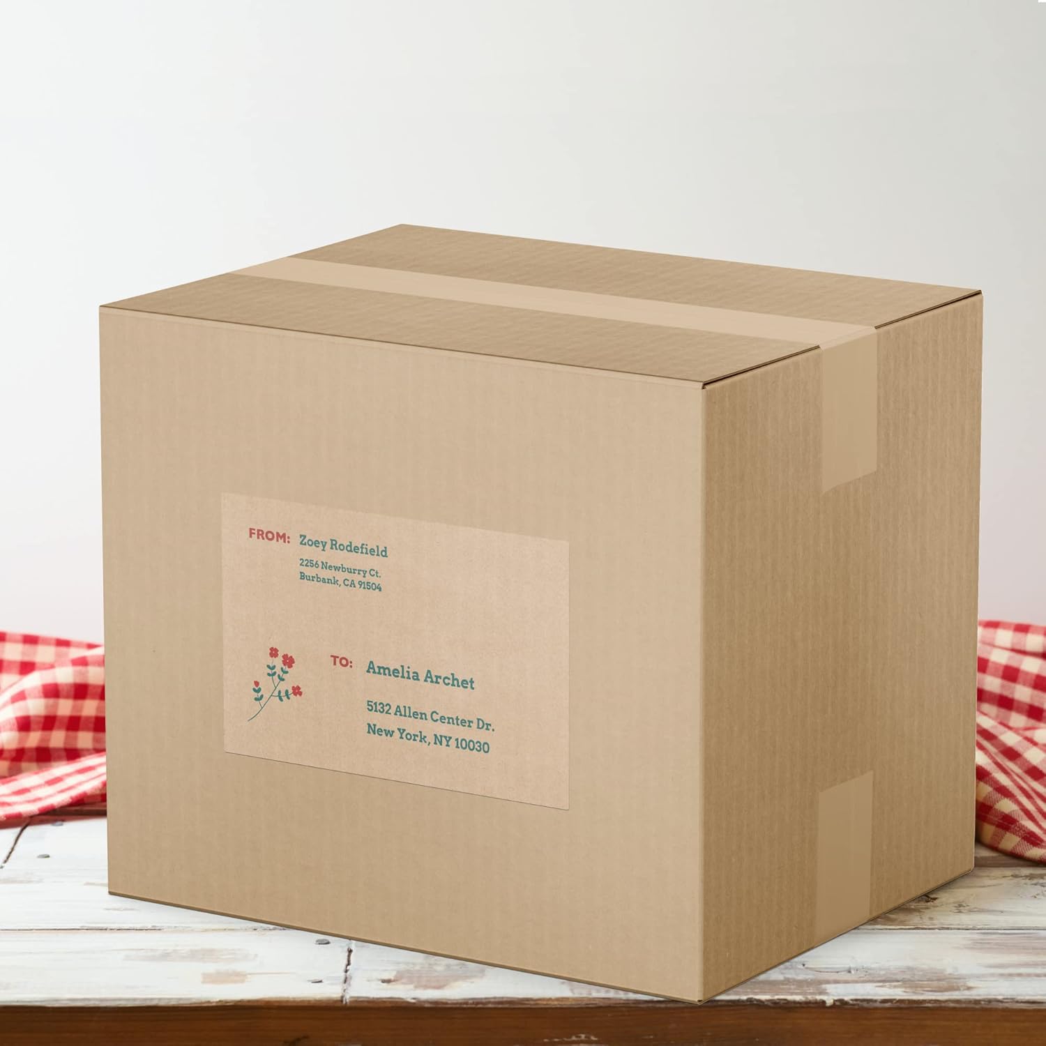 Avery Kraft Brown Rectangle Labels, Sure Feed Technology, 5" x 8-1/8"