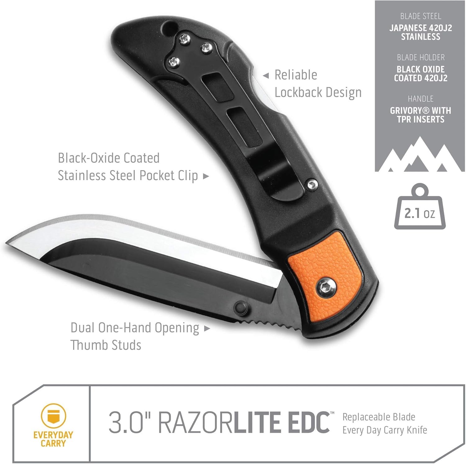 OUTDOOR EDGE 3.0" Folding Pocket Knife with Replaceable Blades