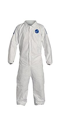 DuPont Tyvek 400D Protective Coverall with ProShield 10 Back, Zipper Front and Elastic Cuffs, White/Blue, X-Large, 25-Pack