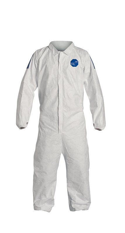 DuPont Tyvek 400D Protective Coverall with ProShield 10 Back, Zipper Front and Elastic Cuffs, White/Blue, 3X-Large, 25-Pack