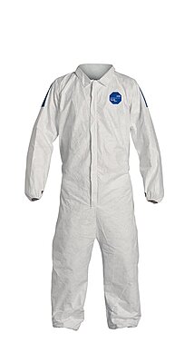 DuPont Tyvek 400D Protective Coverall with ProShield 10 Back, Zipper Front and Elastic Cuffs, White/Blue, X-Large, 25-Pack