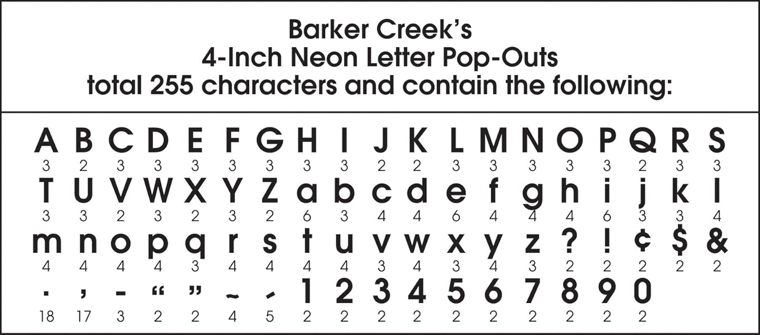 Barker Creek Letter Pop-Outs, 4 Inch, Neon, Set of 255