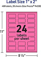 Avery Printable Rectangle Labels, Sure Feed Technology, 1" x 2", Bright Pink, Print-to-the-Edge