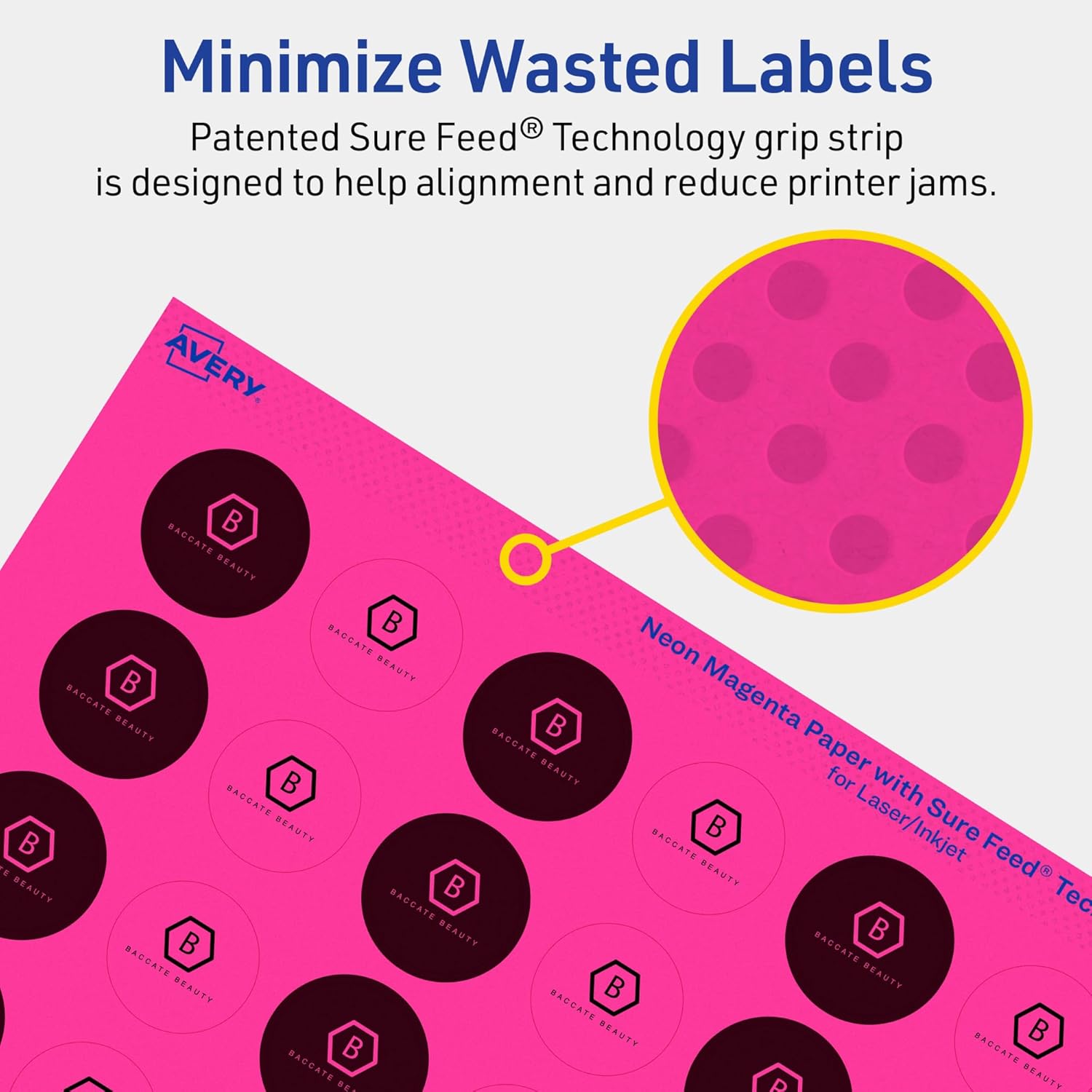 Avery Printable Round Labels, Sure Feed Technology, 1" Diameter, Neon Magenta