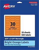 Avery Print-To-The-Edge Labels With Sure Feed Technology And Easy Peel, 94216 Rectangle 3/4in x 2-1/4in Matte Bright Orange