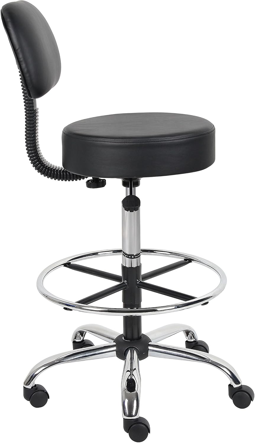 Adjustable Drafting Stool with Back and Removable Foot Rest: 28 to 34" Seat Height, 16 x 16" Seat
