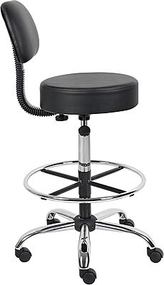 Adjustable Drafting Stool with Back and Removable Foot Rest: 28 to 34" Seat Height, 16 x 16" Seat