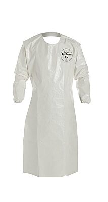 DuPont - SL278BWH00001200 Tychem 4000 Disposable Sleeved Chemical Resistant Apron with Elastic Cuff and Bound Seams, White
