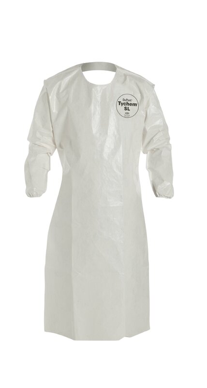 DuPont - SL278BWH00001200 Tychem 4000 Disposable Sleeved Chemical Resistant Apron with Elastic Cuff and Bound Seams, White