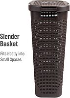 Mind Reader 40L Slim Laundry Hamper with Lid, Wicker-Style Plastic