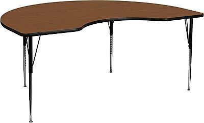 Flash Furniture 48''W x 96''L Kidney Oak HP Laminate Activity Table - Standard Height Adjustable Legs