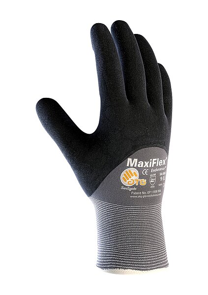 PIP Medium MaxiFlex Endurance by ATG Black Nitrile Palm, Finger And Knuckles Coated Work Gloves With Nylon And Lycra Liner And Continuous Knit Wrist