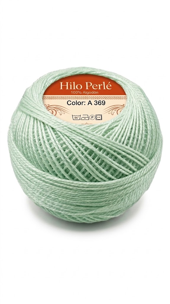 Hilo perlé para bordar #8 100% algodón Color Verde Claro - 369 - 10 gramos por ovillo (Caja por 10 Ovillos)