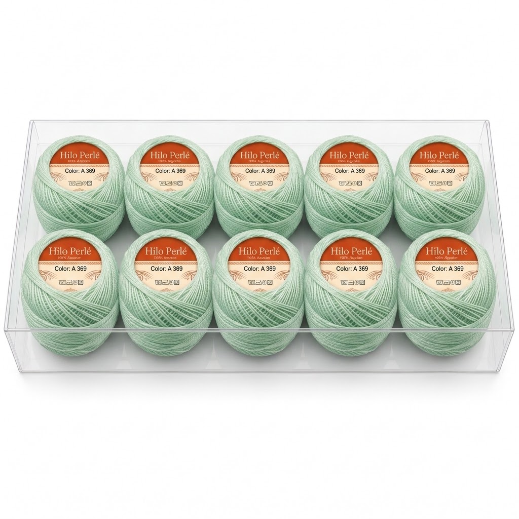 Hilo perlé para bordar #8 100% algodón Color Verde Claro - 369 - 10 gramos por ovillo (Caja por 10 Ovillos)