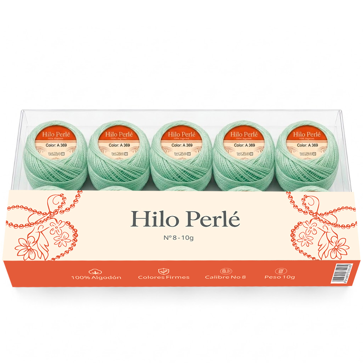 Hilo perlé para bordar #8 100% algodón Color Verde Claro - 369 - 10 gramos por ovillo (Caja por 10 Ovillos)