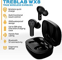 Treblab WX8 - True Wireless Earbuds with Pure Sound, Soft Silicone Ear Buds, IPX8 Waterproof, 28H Play, Wireless Charging