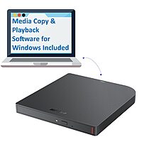 BUFFALO MediaStation 6X Portable Type-C USB 3.2 (Gen 1) Blu-ray Drive/External, Plays and Burns Blu-Rays, DVDs