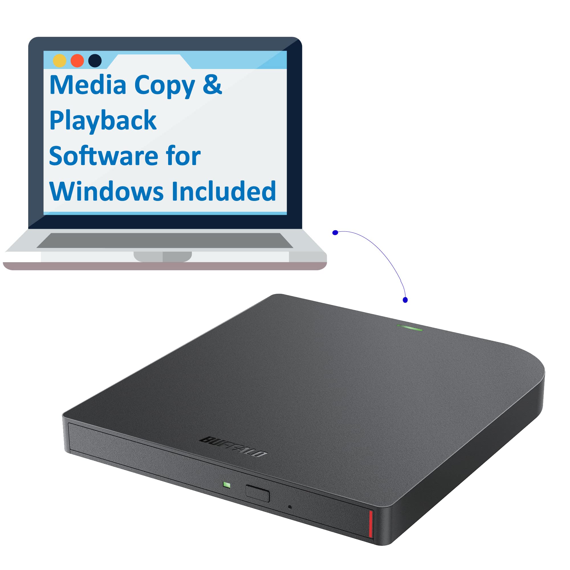 BUFFALO MediaStation 6X Portable Type-C USB 3.2 (Gen 1) Blu-ray Drive/External, Plays and Burns Blu-Rays, DVDs