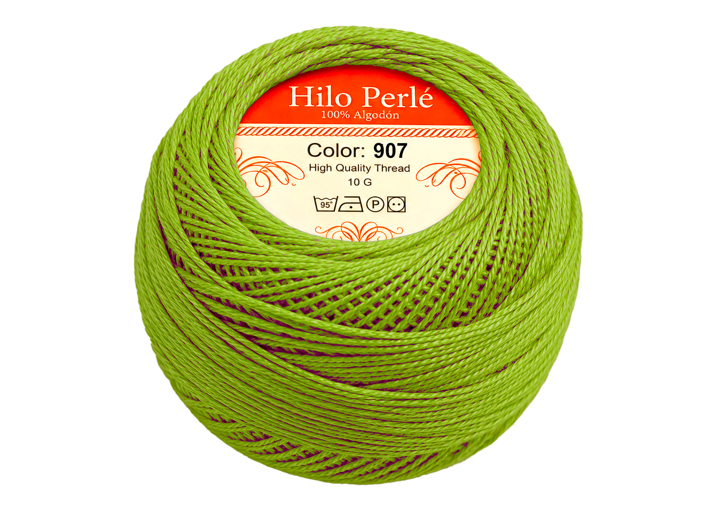 Hilo perlé para bordar #8 100% algodón Color Verde Lima - 907 - 10 gramos por ovillo