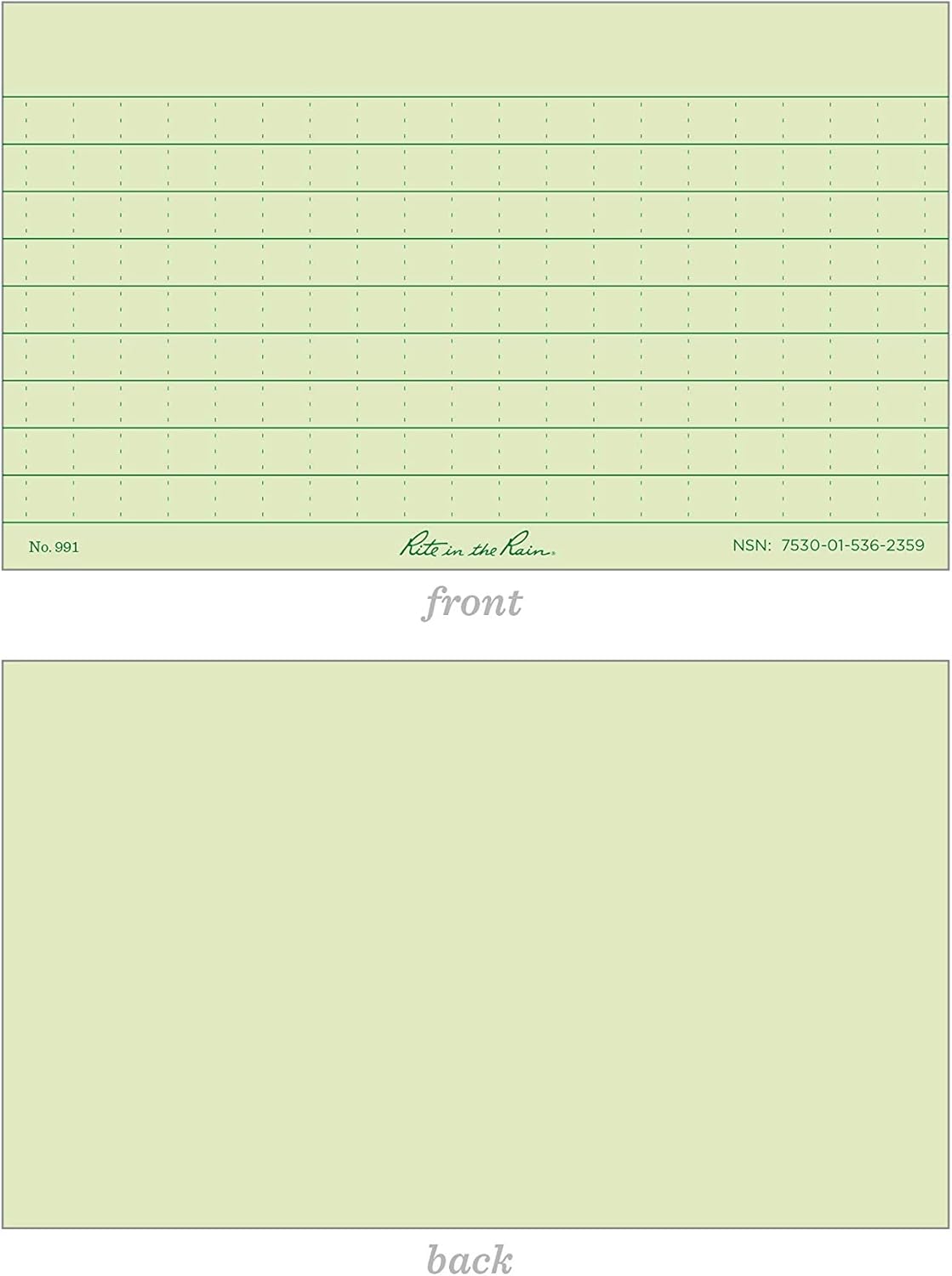 Rite in the Rain Weatherproof Index Cards, 3" x 5", Universal Pattern, Green (No. 991)