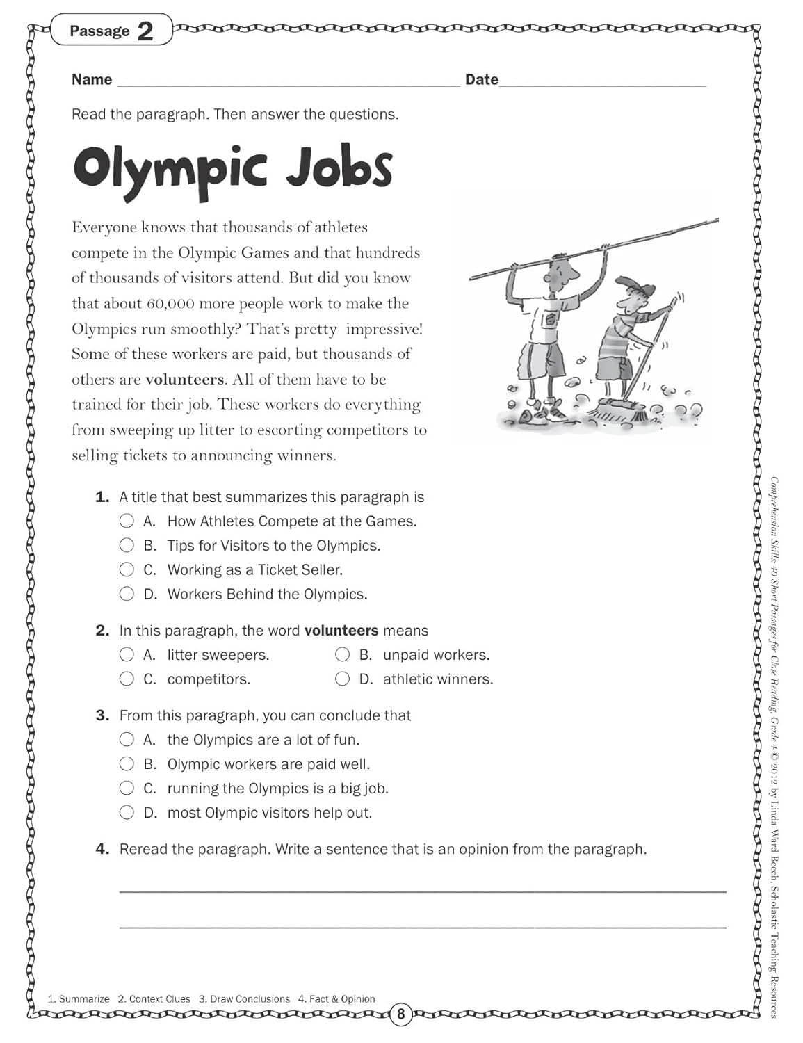 Scholastic Comprehension Skills: 40 Short Passages For Close Reading, Grade 4