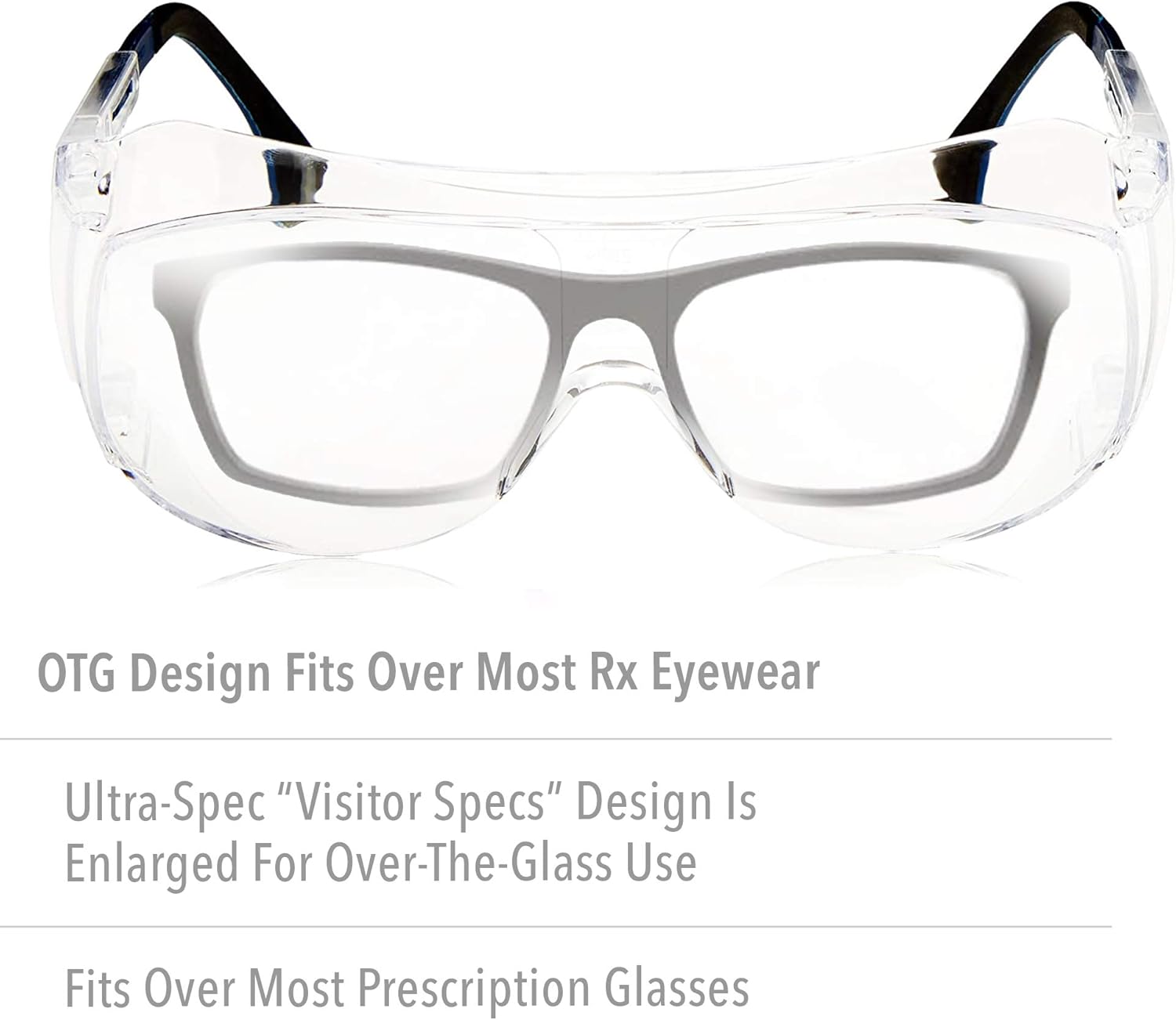 Honeywell Uvex Ultra-Spec 2001 OTG (Over-the Glass) Visitor Specs Safety Glasses with Clear Ultra-Dura Anti-Scratch Lens