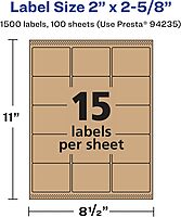 Avery Kraft Brown Rectangle Labels, Sure Feed Technology, 2 x 2-5/8, Laser/Inkjet Printable