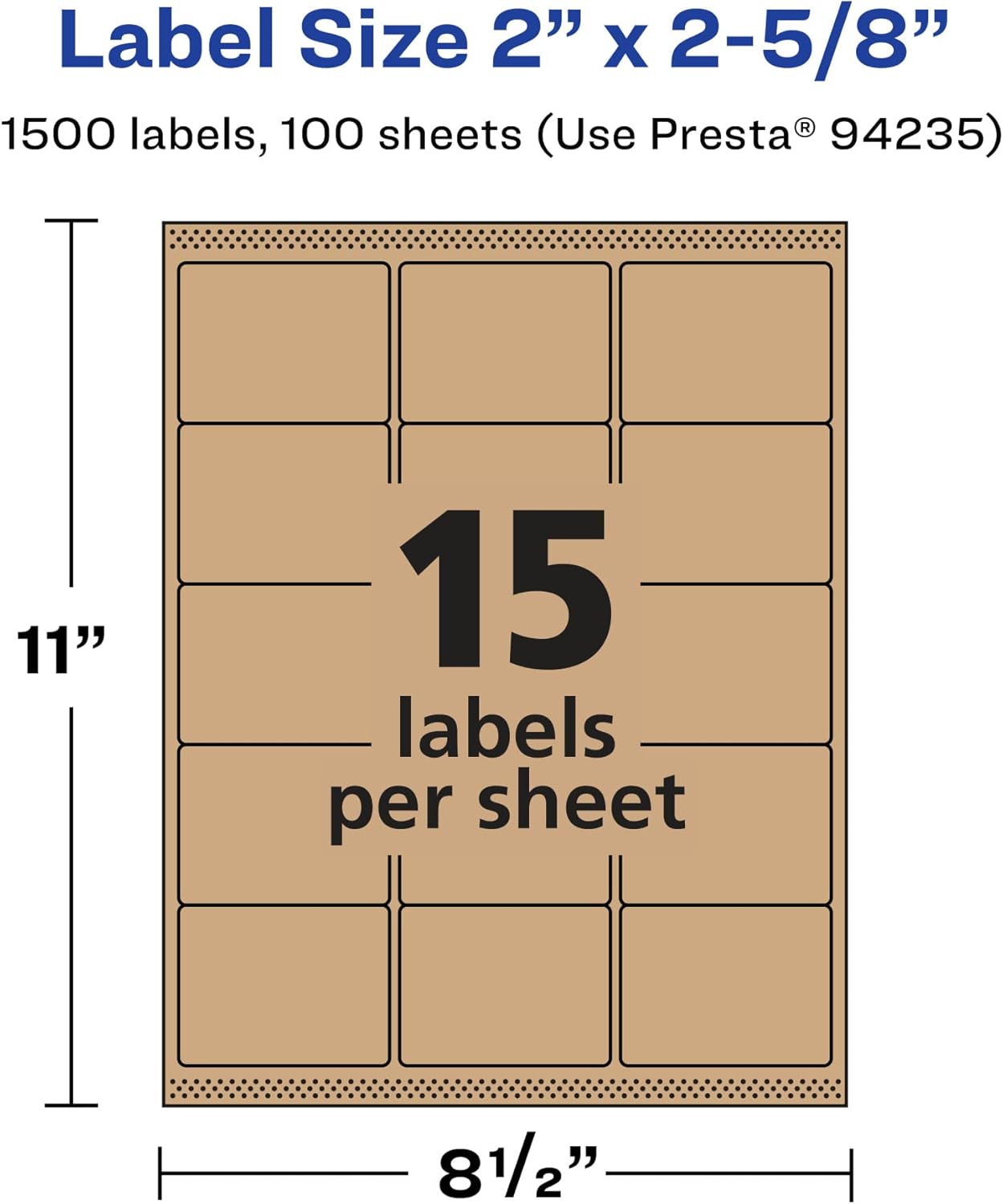 Avery Kraft Brown Rectangle Labels, Sure Feed Technology, 2 x 2-5/8, Laser/Inkjet Printable