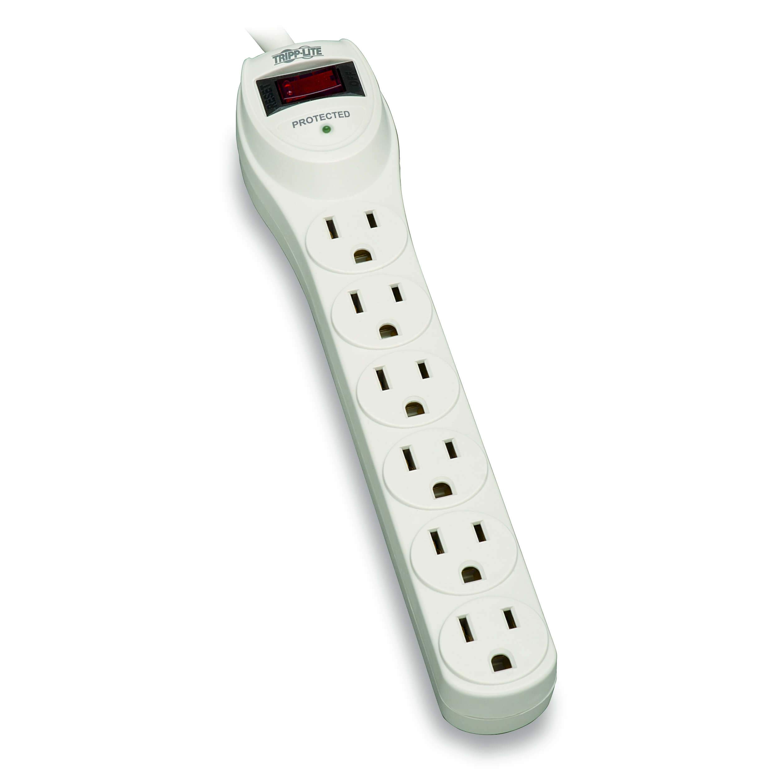 Tripp Lite Protect It! TLP602 Surge Protector 6-Outlet 180J, 2-ft Cord - White