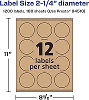 AVERY Kraft Brown Round Labels, Sure Feed Technology, 2.25" Diameter, Print-to-The-Edge, Laser/Inkjet Printable