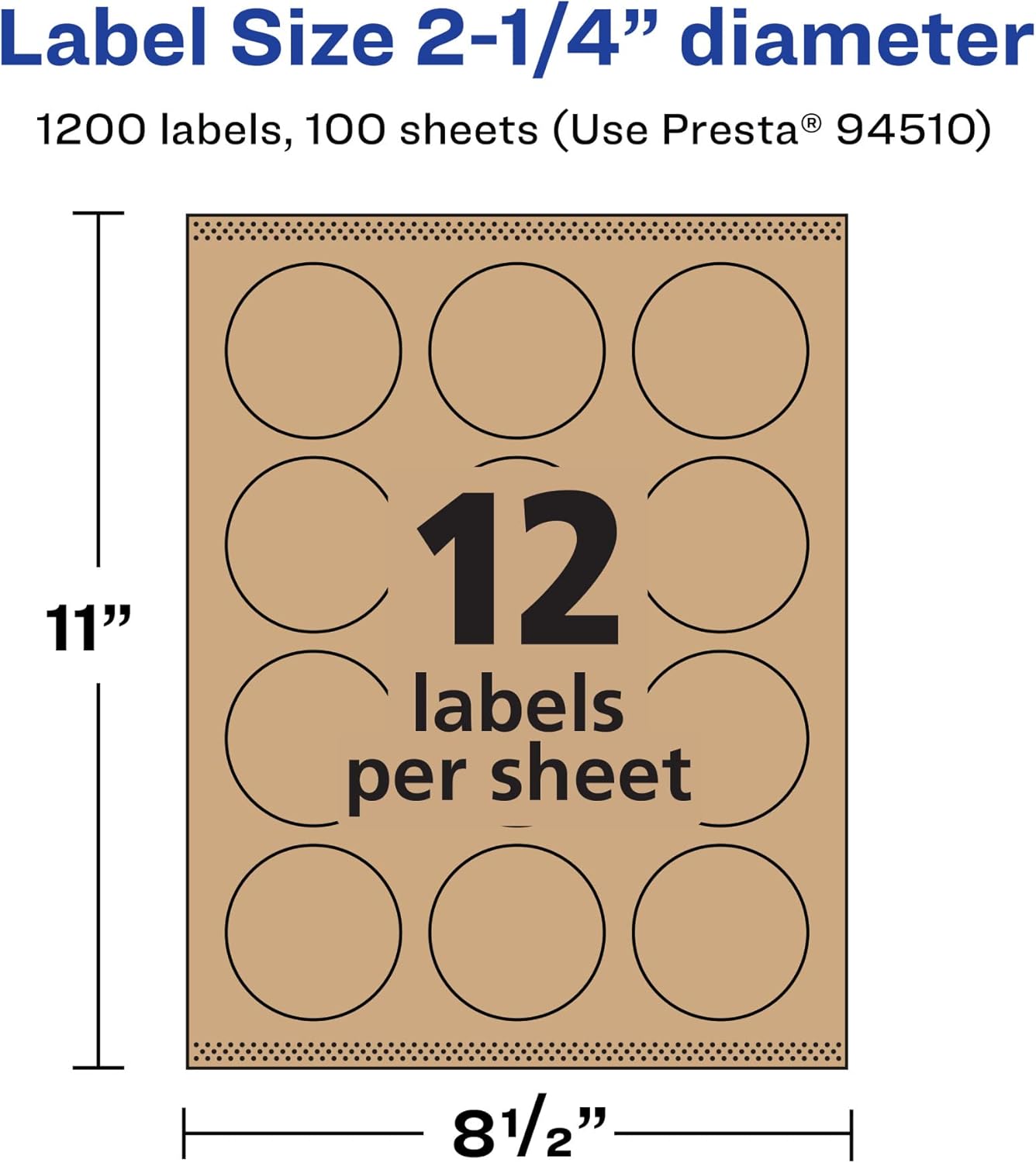 AVERY Kraft Brown Round Labels, Sure Feed Technology, 2.25" Diameter, Print-to-The-Edge, Laser/Inkjet Printable