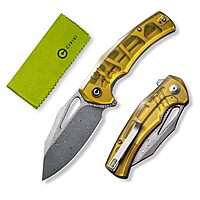 CIVIVI BullTusk Pocket Knife for Camping Fishing Hunting, Folding Knife with Flipper, 3.48" Curved Damascus Blade Ultem Handle, Cool Pocket Knife for Men Women Gift C23017-DS1 Translucent Amber