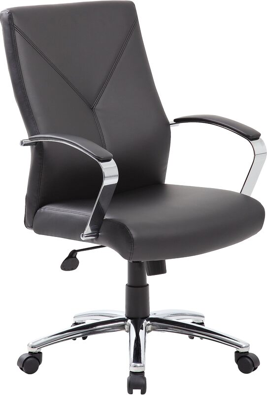 Boss Office Products Ergonomic High-Back LeatherPlus Executive Chair, Black