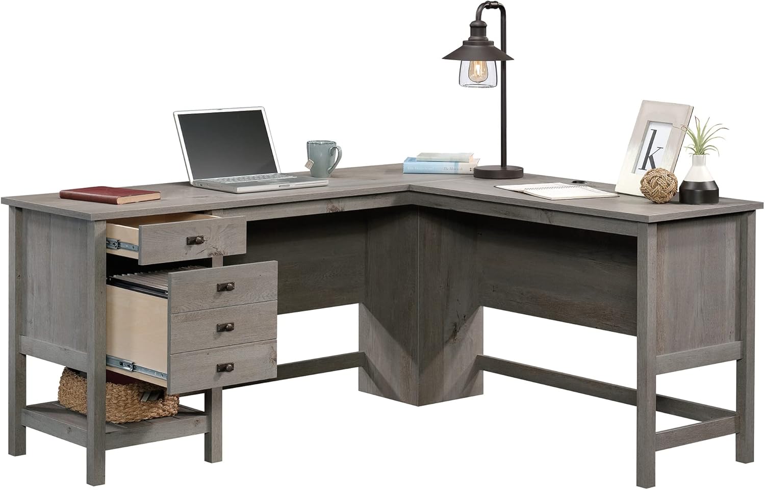 Sauder Cottage Road L Shaped Desk Computer Desk with Drawers and Cable Management