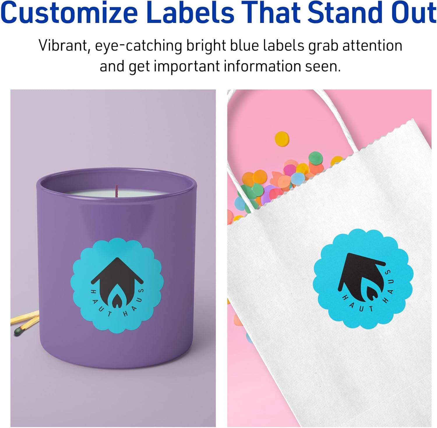 Avery Printable Round Scalloped Labels, Sure Feed Technology, 2.5" Diameter, Bright Blue Labels, Print-to-The-Edge