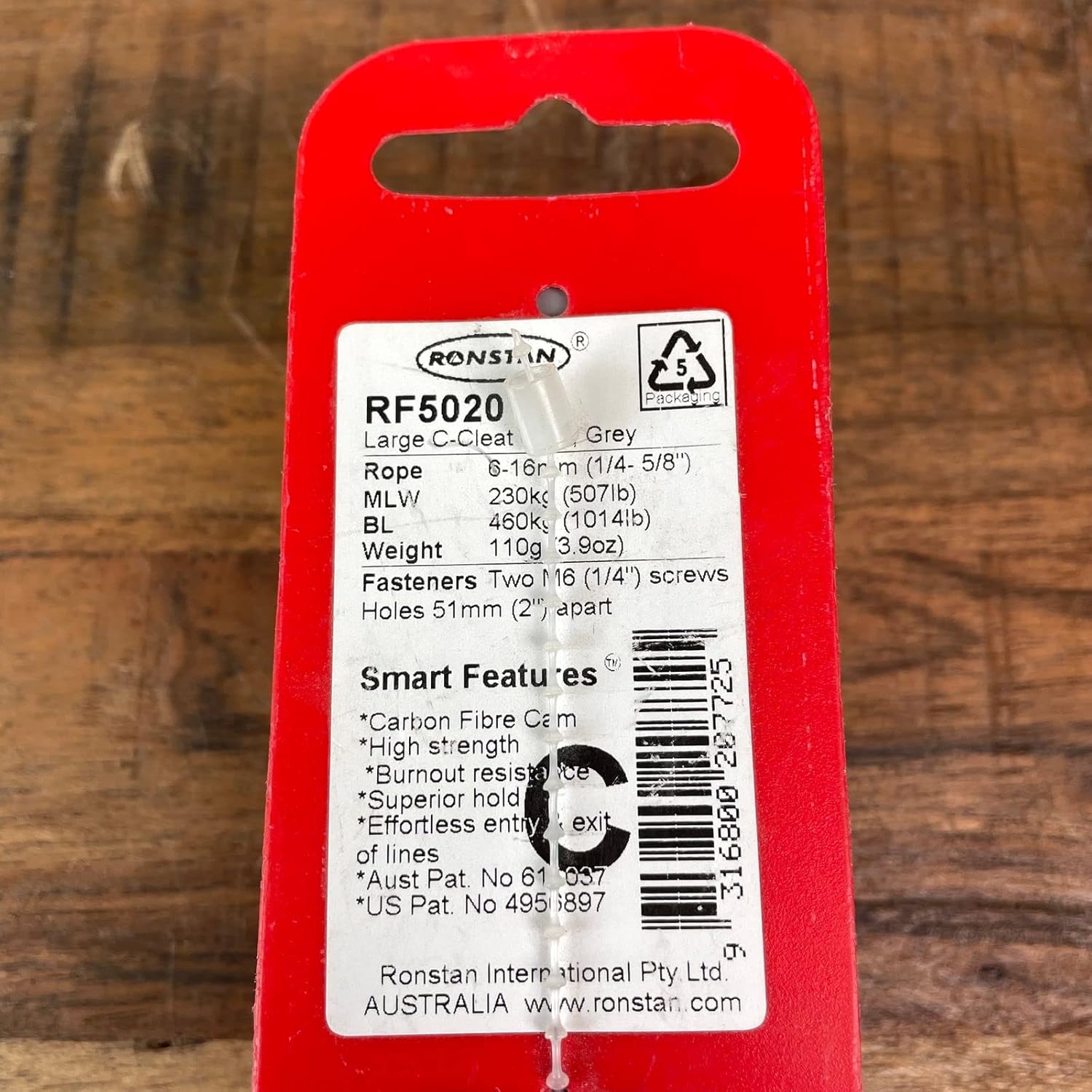 RONSTAN Large C-Cleat Cam Cleat — 506 lb Load Limit, Grey