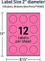 Avery Printable Round Labels, Sure Feed Technology, 2" Diameter, Bright Pink, Print-to-The-Edge, Laser/Inkjet Printable
