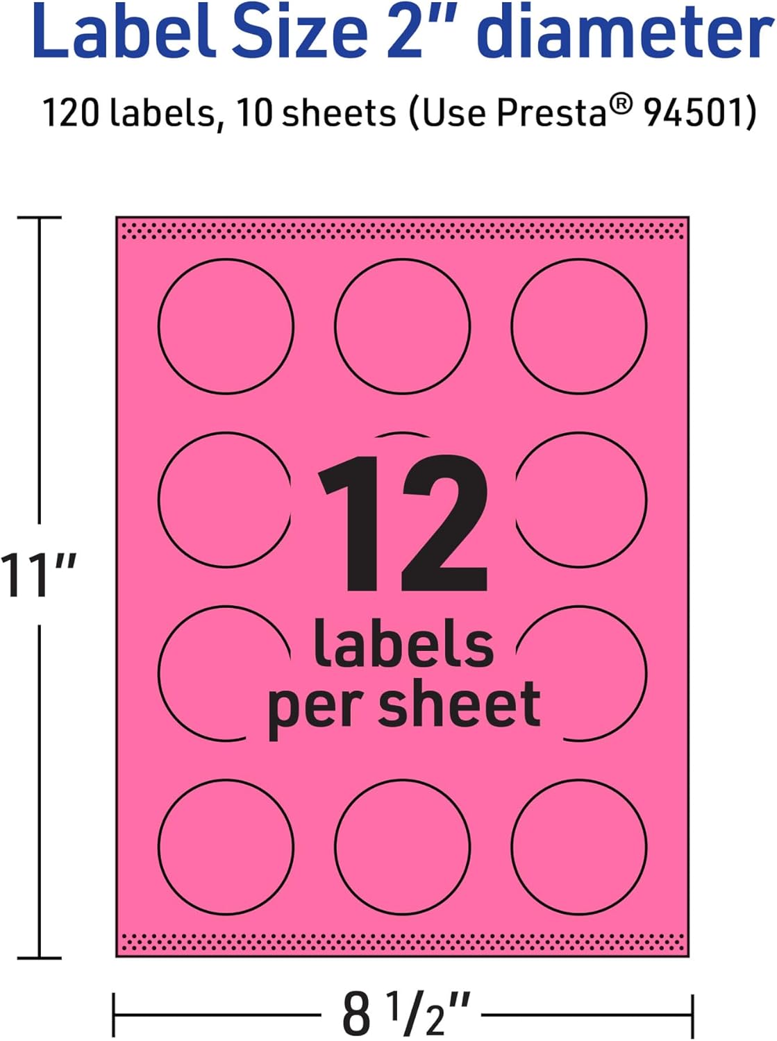 Avery Printable Round Labels, Sure Feed Technology, 2" Diameter, Bright Pink, Print-to-The-Edge, Laser/Inkjet Printable