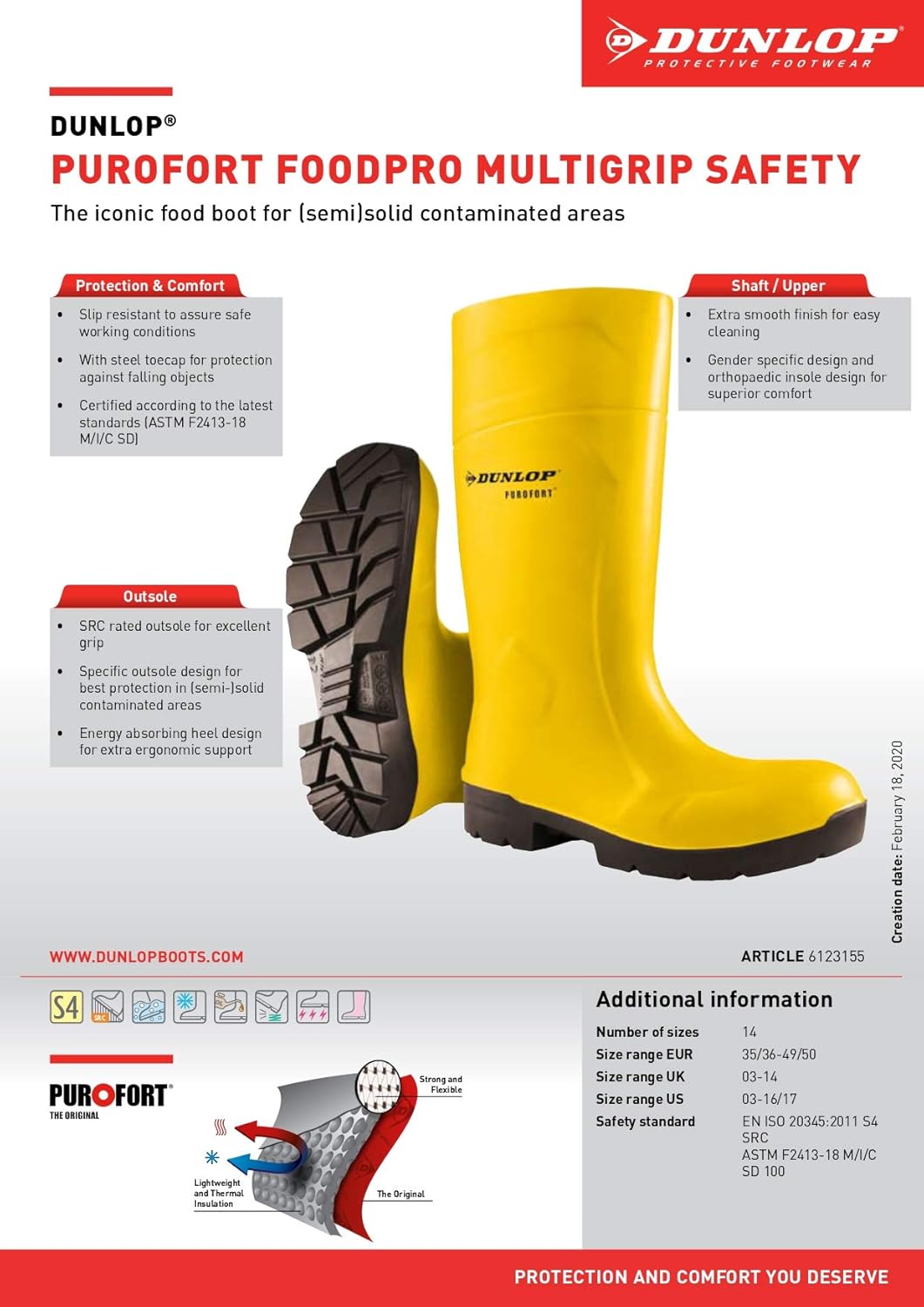 Dunlop Purofort EA61231 - Foodpro Multigrip Safety Shoe Yellow/Black