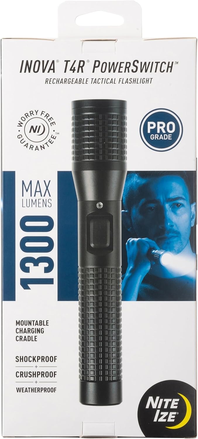 Nite Ize INOVA T4R Powerswitch Rechargeable Tactical Flashlight - 1300 Lumen Tactical Flashlight with Professional-Grade USB