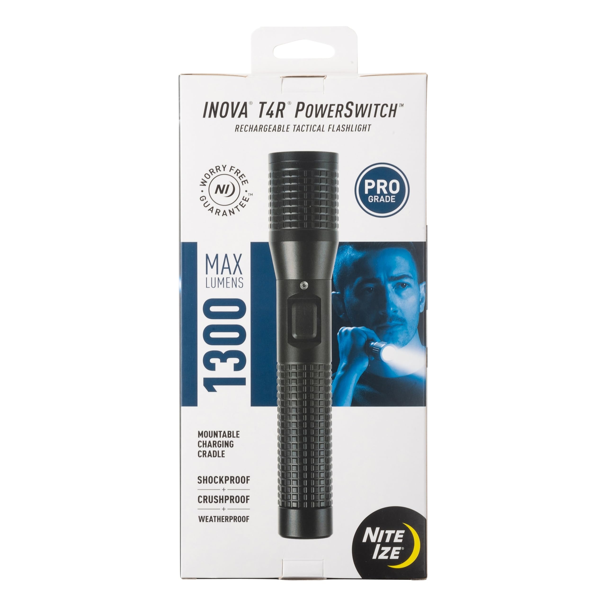 Nite Ize INOVA T4R Powerswitch Rechargeable Tactical Flashlight - 1300 Lumen Tactical Flashlight with Professional-Grade USB