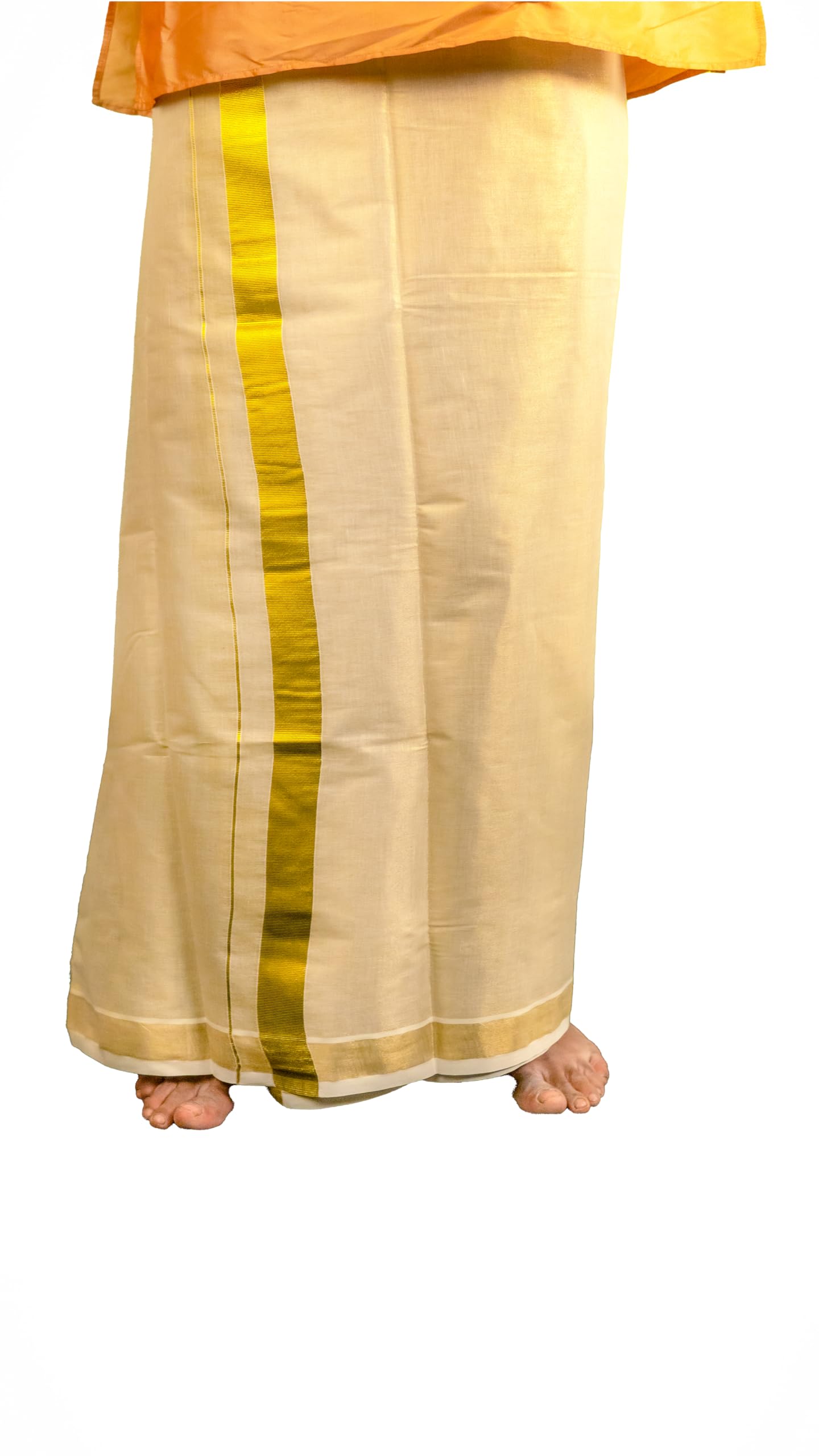 Men's Kuthampully Tissue Cotton Kerala Kasavu Mundu - Men's Kasavu Dhoti KTM-523