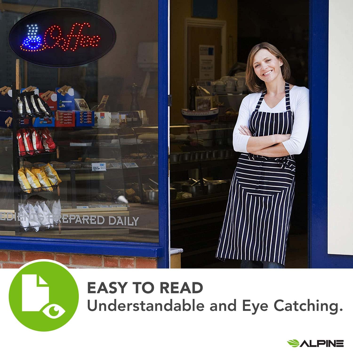 Alpine Industries LED Coffee Sign - High Visibility Tempered Glass Signage