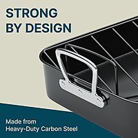 Gibson Home French Roaster 2 Piece Carbon Steel Indoor Oven Baking Roasting Non Stick Turkey Chicken with Roast V Rack, Black